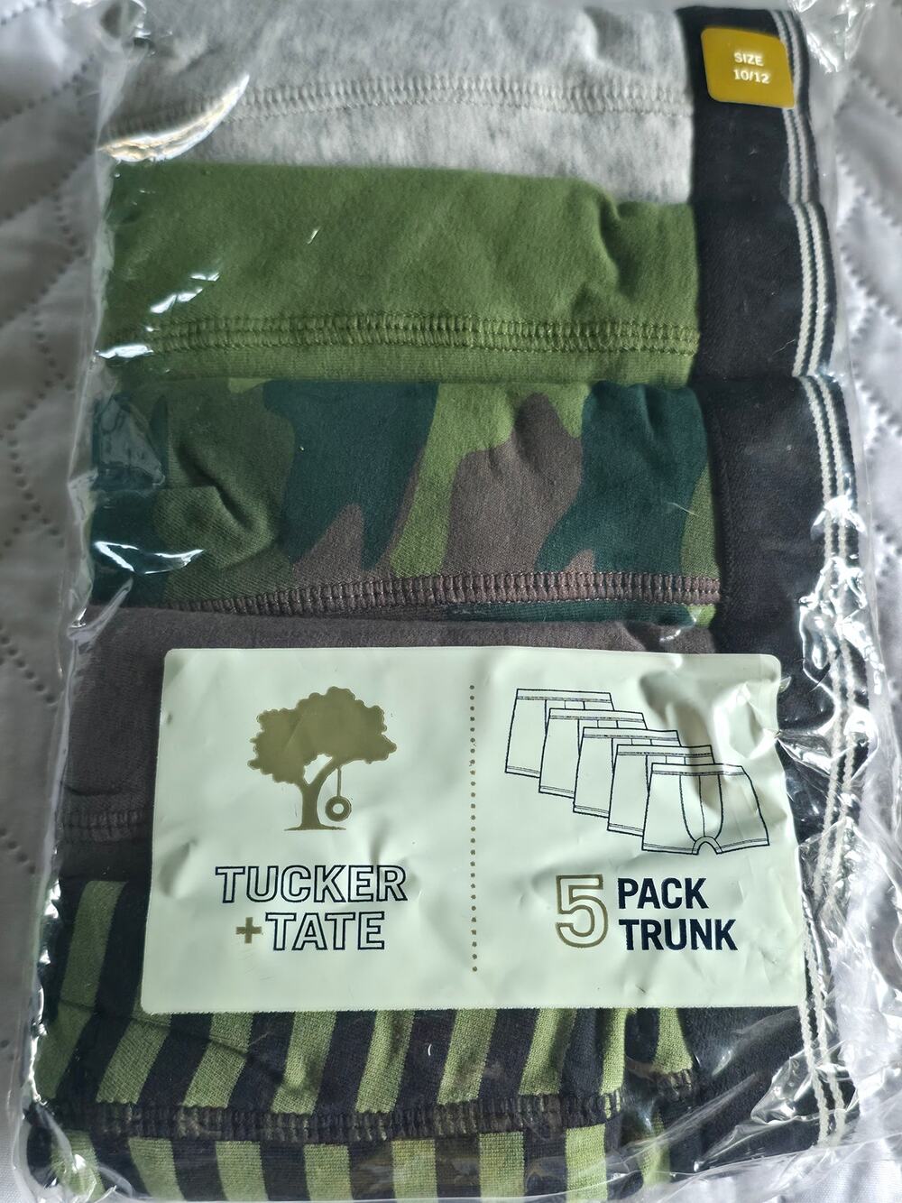 Tucker + Tate Boys Underwear Trunks Pack Size 10/12 NWT Green Camo Stripe